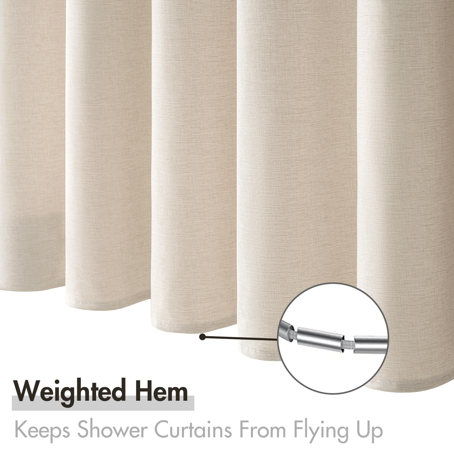 Miulee Extra Long Linen Shower Curtain 96 Inches Long With 12 Metal Hooks Washable Beige Fabric Shower Curtain Set Waterproof Ne