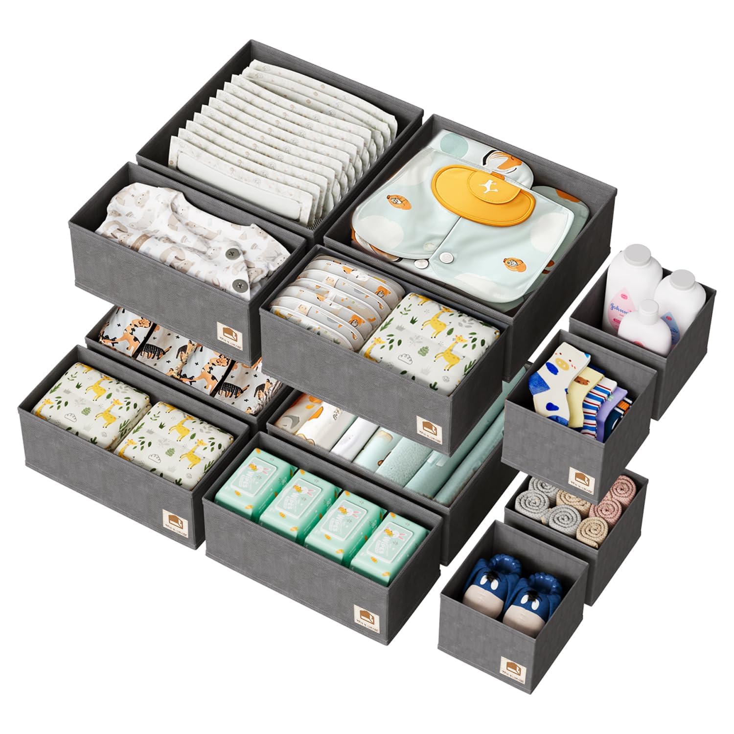 ZenStorage 12 Pack Drawer Organizer for Baby Clothes, Nursery Drawer Organizer for Baby Diaper, Collapsible Deep Fabric Drawer O