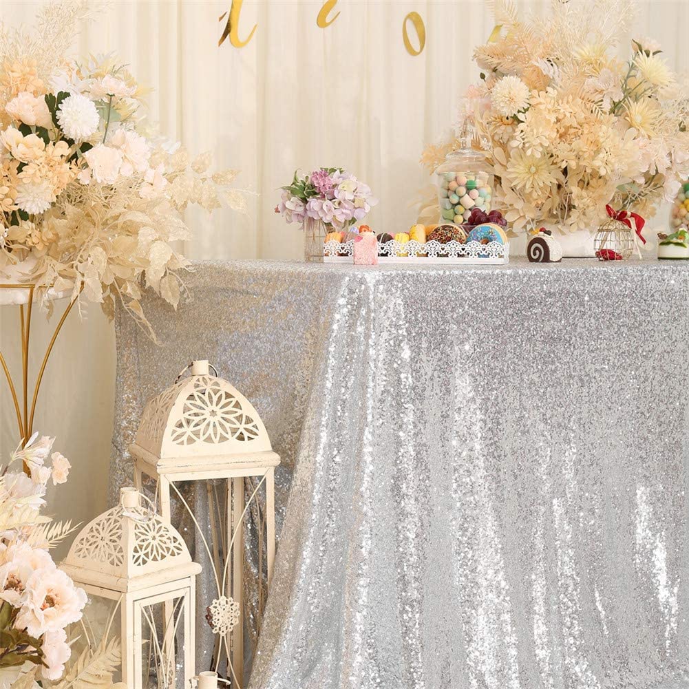 Eternal Beauty Sequin Tablecloth, 90X132 Rectangle Sequin Tablecloth For Party Cake Dessert Table Exhibition Events,Silver