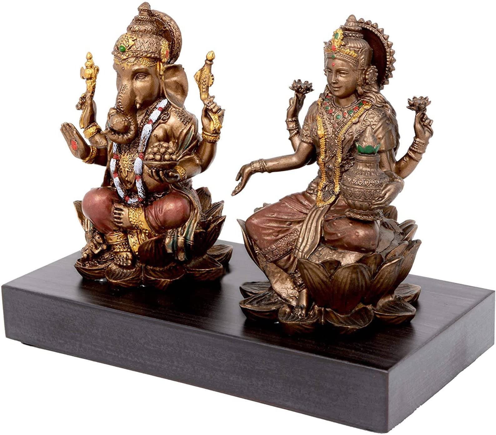 Sri Krishna Culture Set Of Small Laxmi Ganesh For Home- Height-3 Inches-Resin-Antique Finish