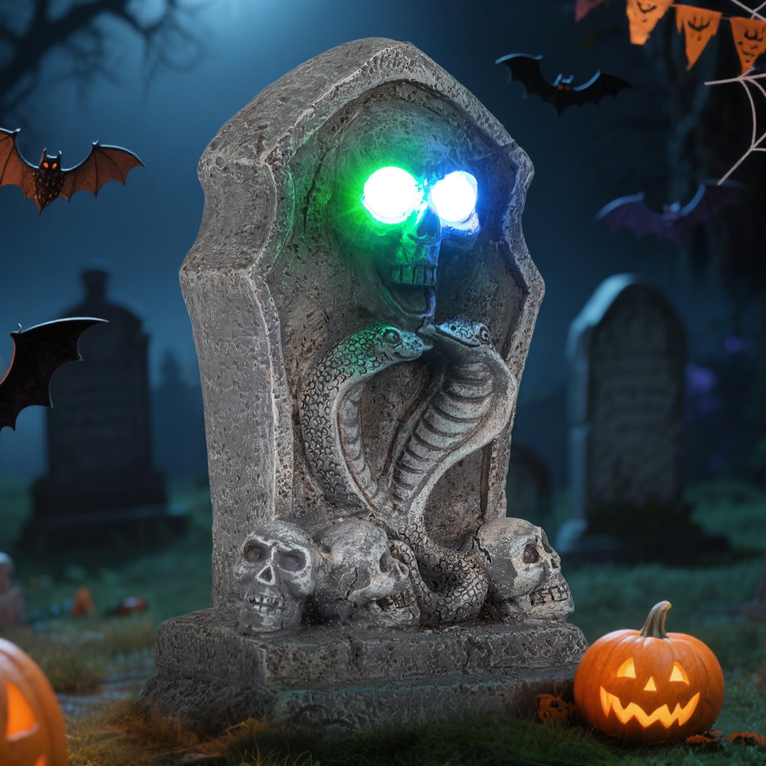Solar Decorations Graveyard Tombstone LED Spot Light with Blue Glow,Halloween Outdoot Garden Light Halloween Party and Home Deco