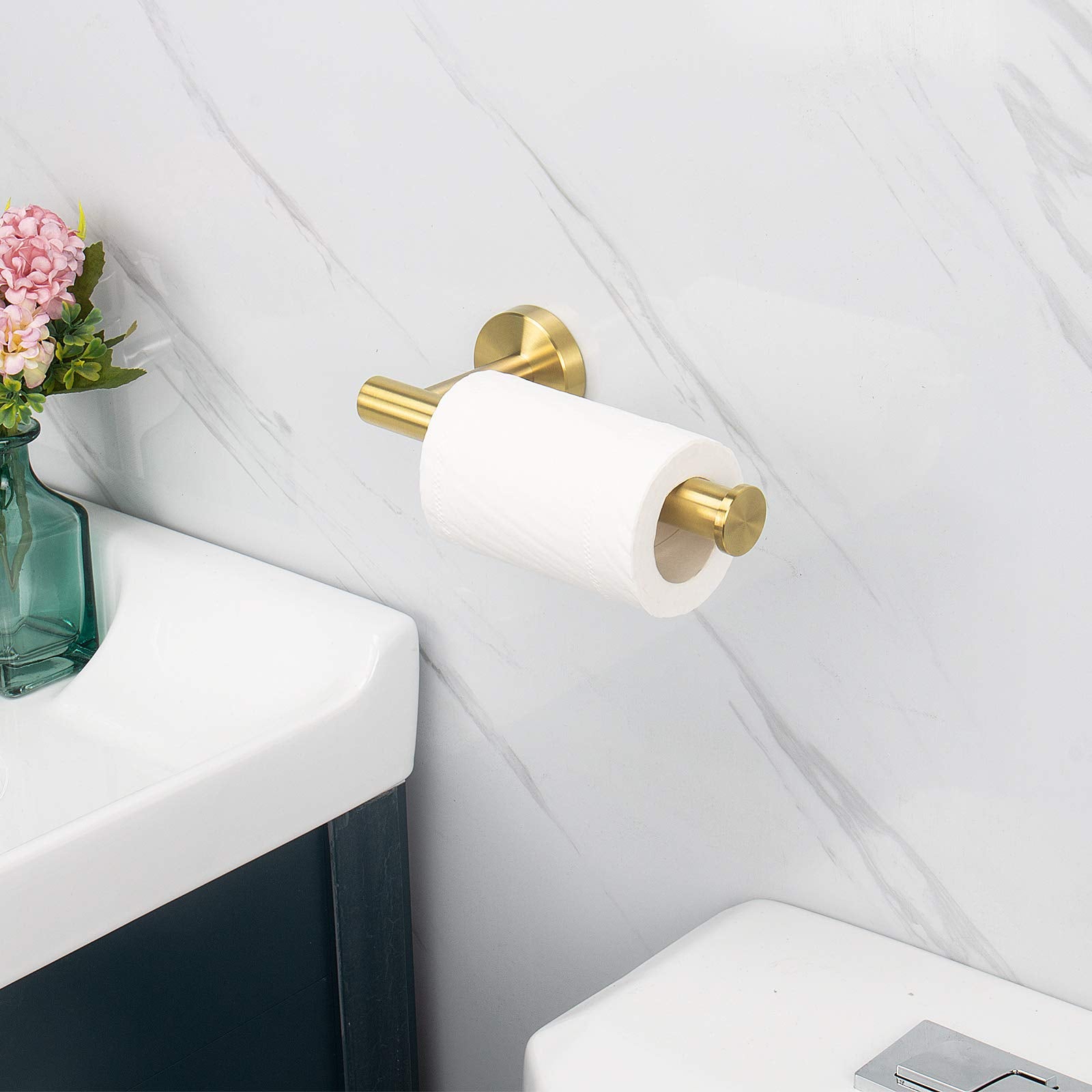 NearMoon Bathroom Toilet Paper Holder  Premium SUS304 Stainless Steel Rustproof Wall Mounted Toilet Roll Holder for Bathroom  Kitchen  Washroom (1 Pack  Brushed Gold)