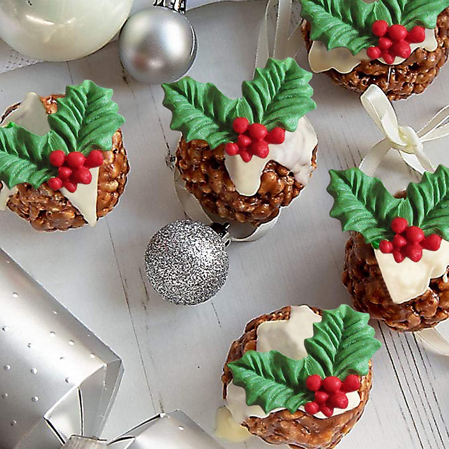 Anyana 3D Mini Holly Leaf Christmas Xmas Mould Cake Fondant Biscuit Gum Paste Silicone Mold For Sugar Paste Forest Gnome Cupcake