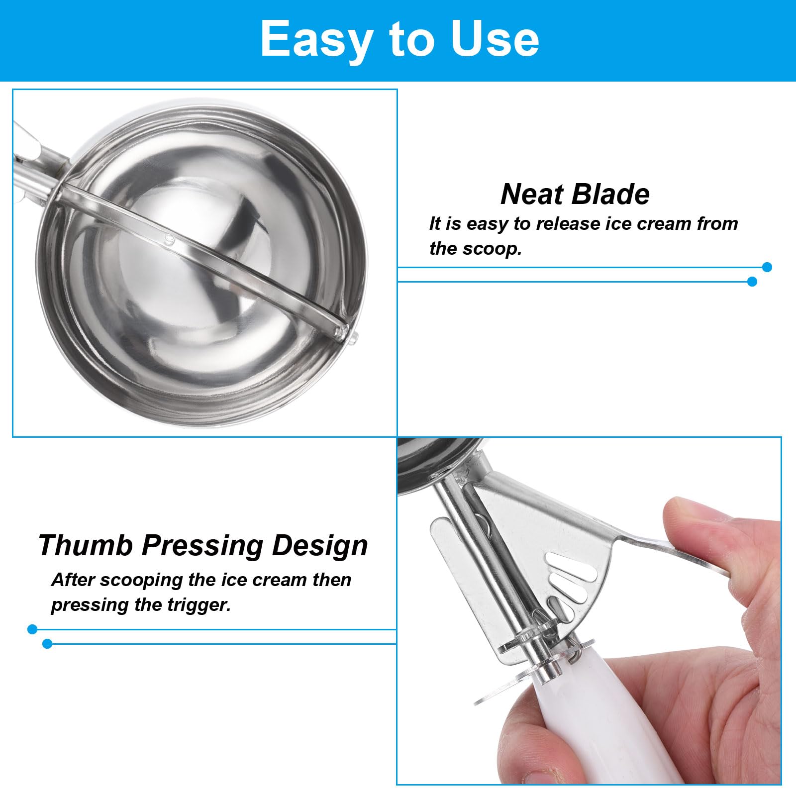 Patikil 5.3 Ounce Ice Cream Scoop With Trigger, Stainless Steel Portion Cookie Scoop With Thumb Trigger For Cookie Dough Cupcake