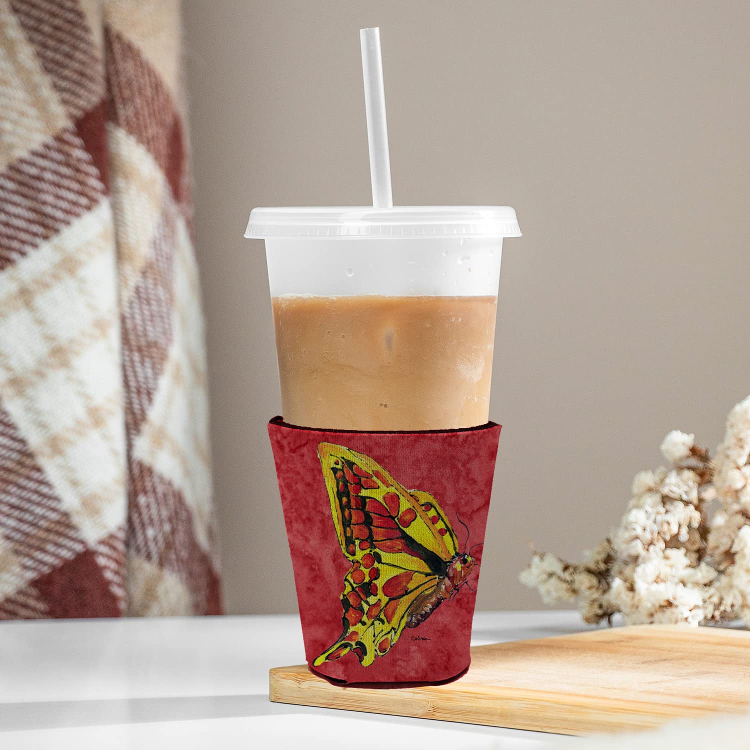 Butterfly on Red Red Solo Cup Beverage Insulator Hugger