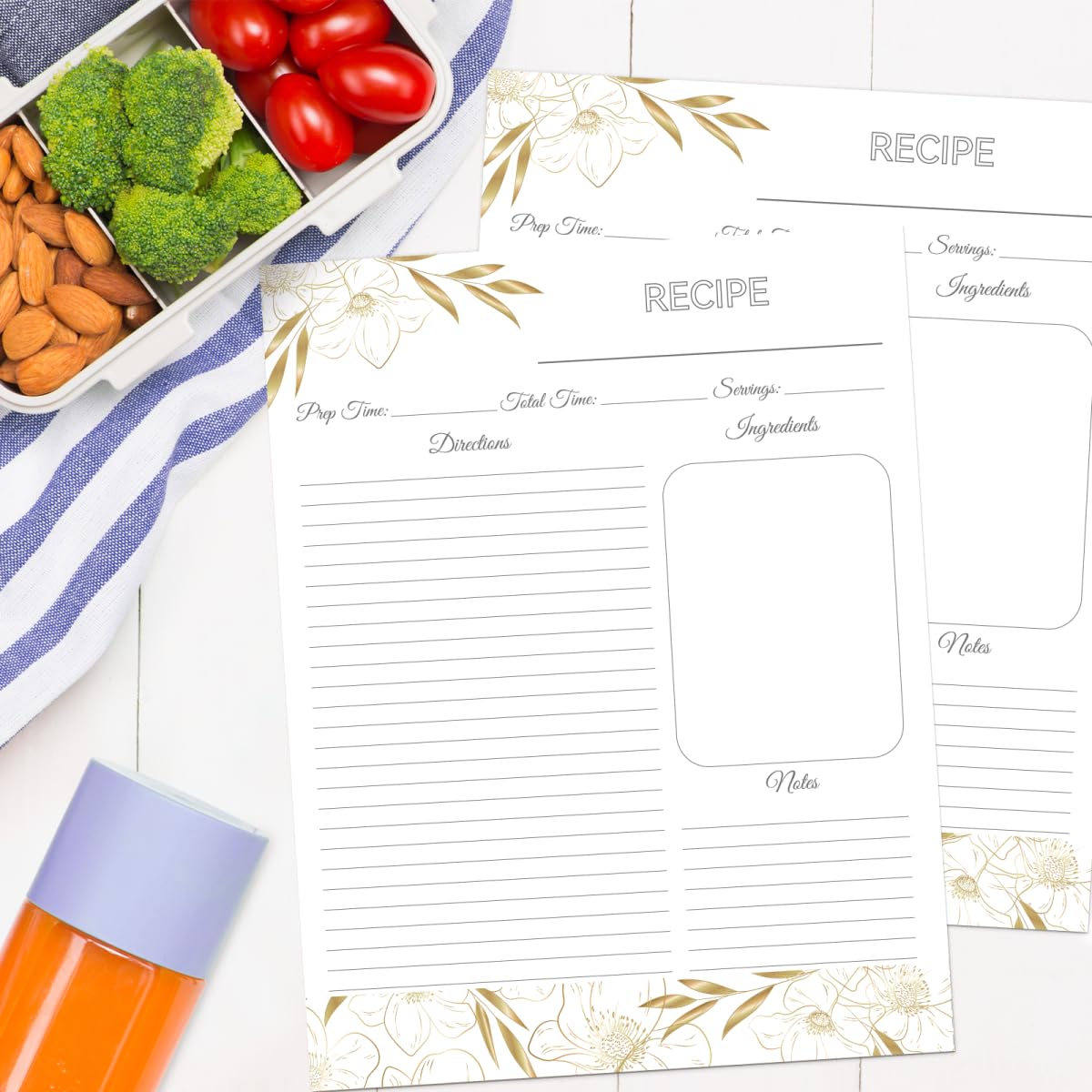 LuBudingJoy Recipe Binder - 8.5x11 Full Page Cards, Plastic Sleeves, Dividers, Black Floral Design