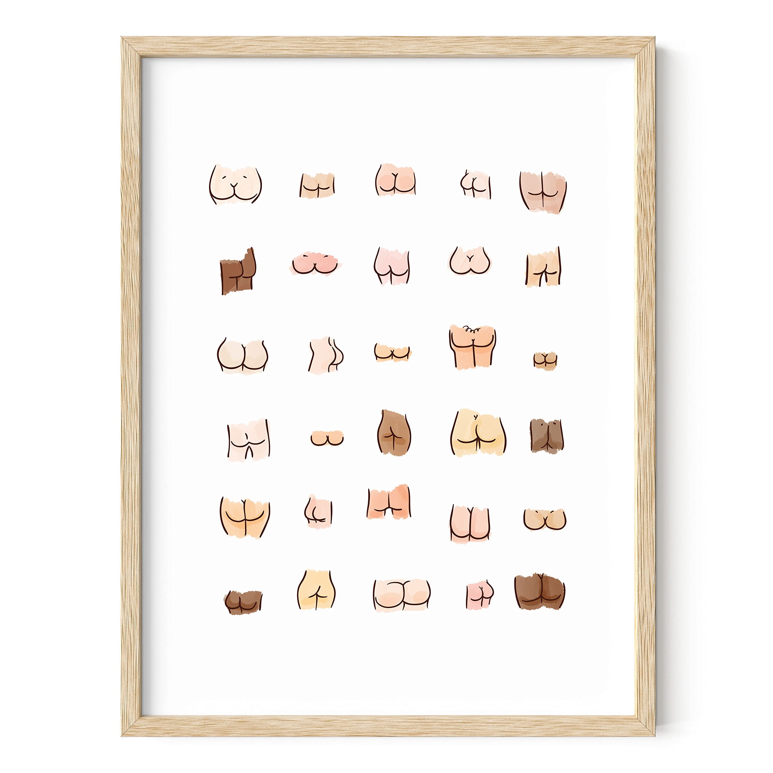 Haus And Hues Funny Bathroom Art - Funny Bathroom Decor, Butts Collage Cute Bathroom Decor Art Print, Funny Bathroom Sign, Funny