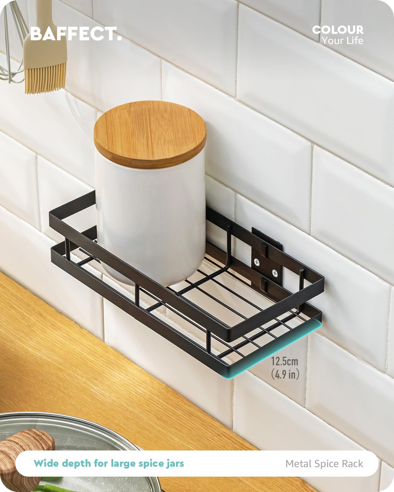 Metal Spice Rack Wall Mount Floating Shelves 2 Pack Black Storage organizer for Cabinet Door Pantry Kitchen Bathroom Supplies (9