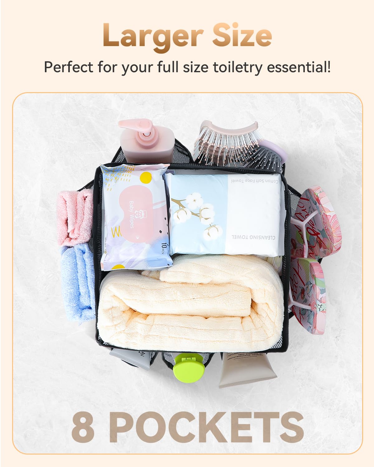 Temede Mesh Shower Caddy Tote, Large Shower Caddy Basket Portable, Quick Dry Hanging Toiletry Bag, 8 Storage Pocket Handle Bath