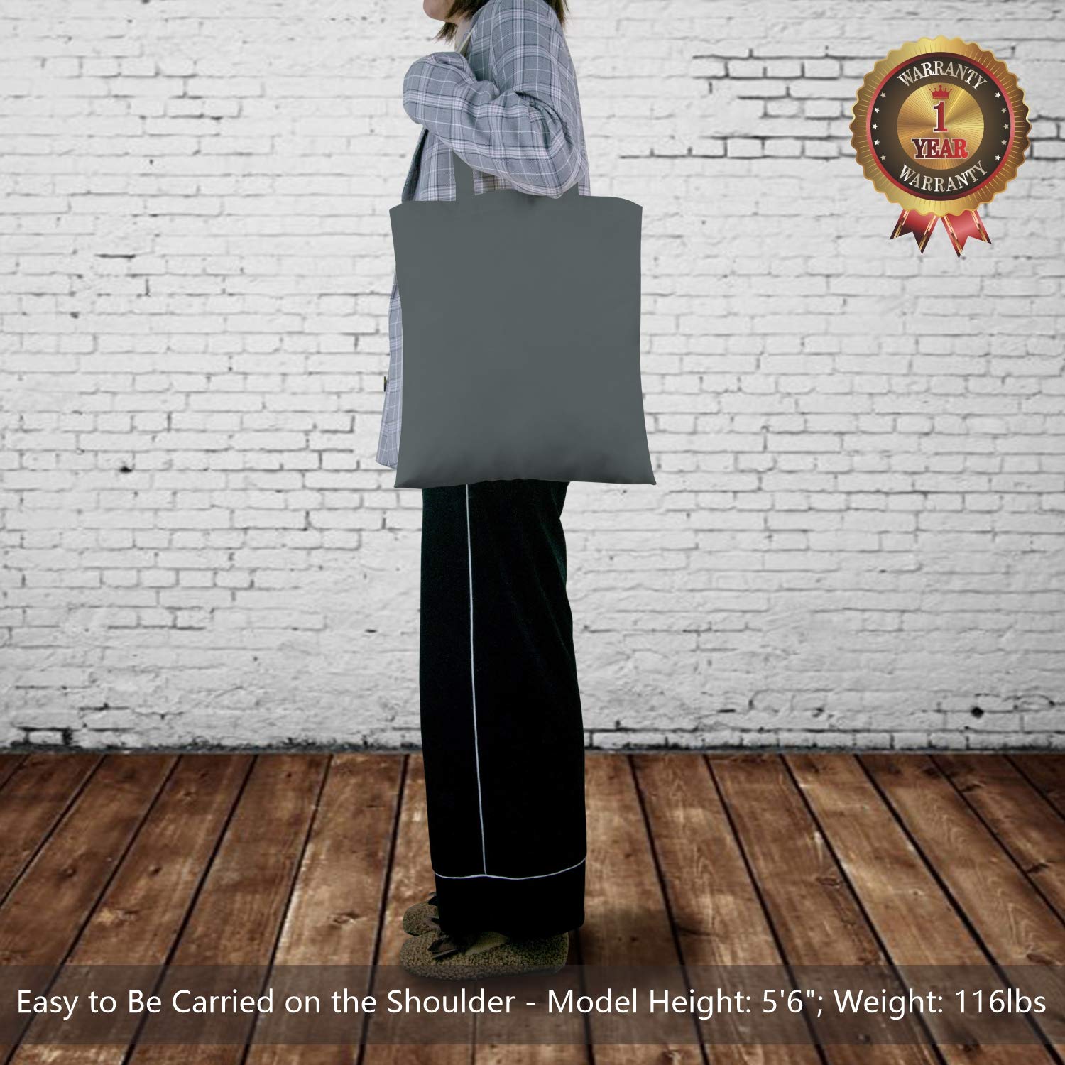 Topdesign 6-Pack Economical 16''X15'' Grey Cotton Tote Bag, Lightweight Medium Reusable Grocery Shopping Cloth Bags, Suitable Fo