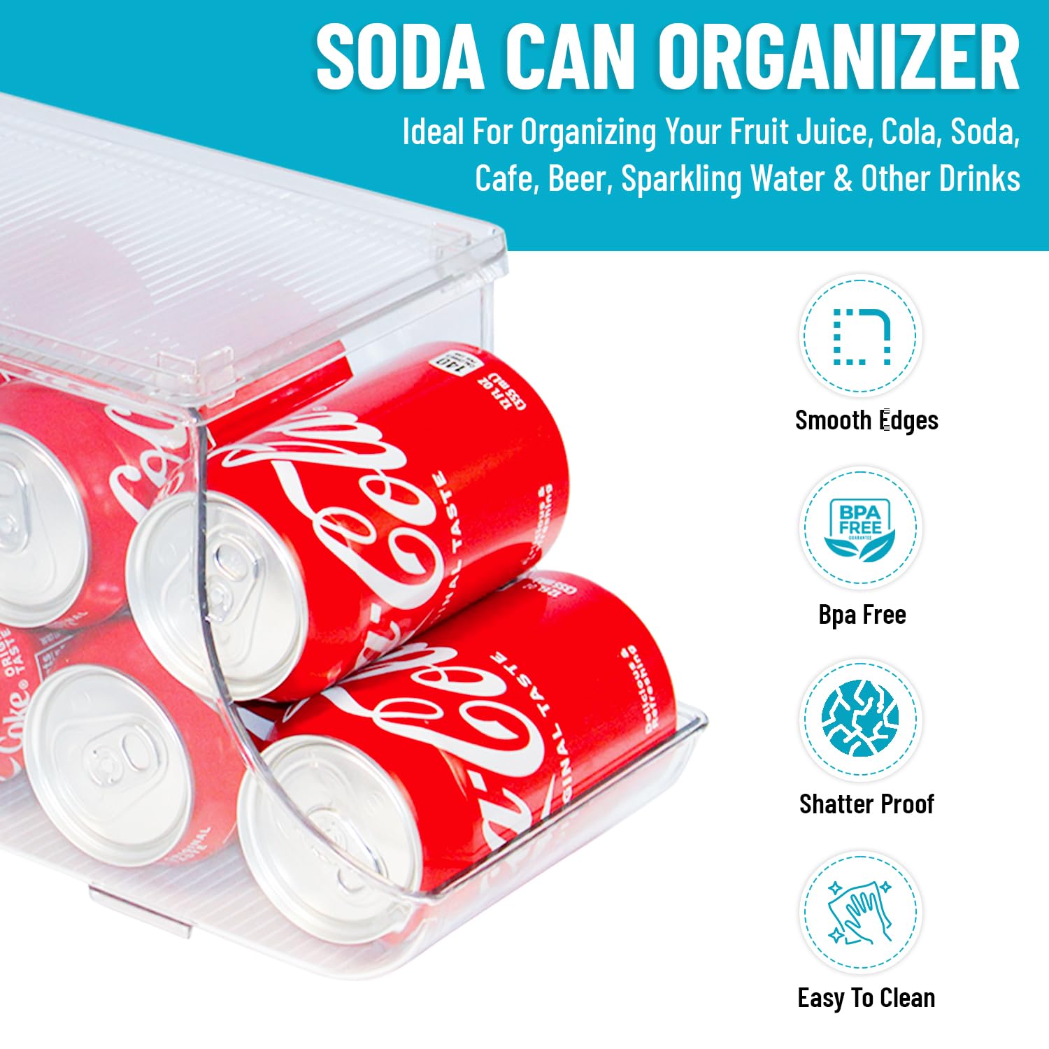 Soda Can Organizer With Lids, Stackable Soda Can Dispenser For Refrigerator, Clear Can Holder Organization And Storage Bins For