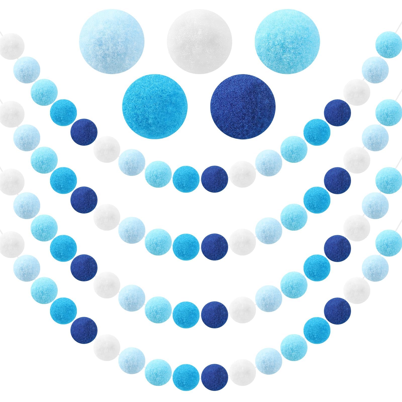 MARFOREVER 4 Pack 26.3 Feet Winter Pom Pom Garland, Blue White 30 Balls Garland Winter Garland for Winter Snowflake Holidays Tre