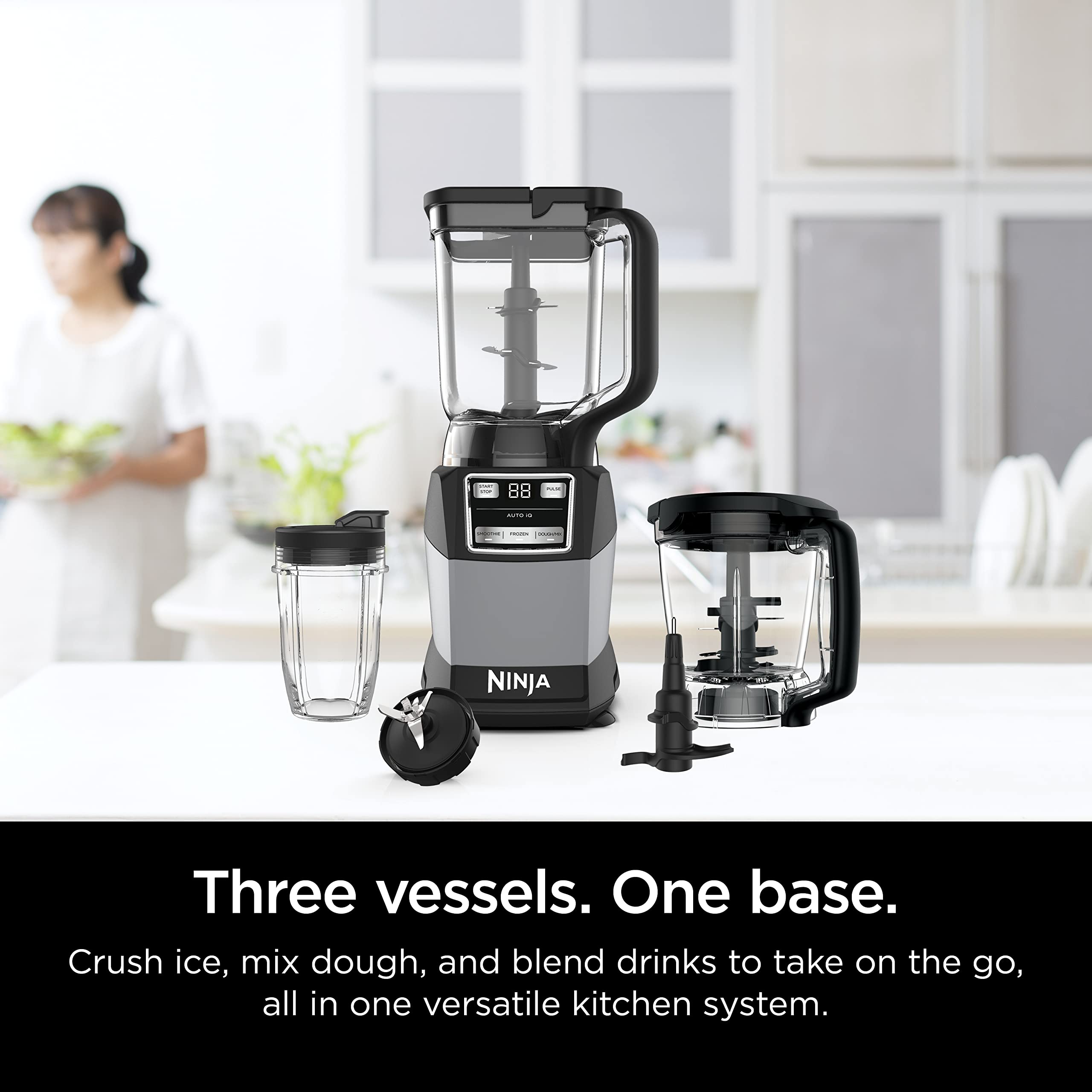 Ninja Blender Kitchen System, 1200W, 72 oz. Pitcher, 40 oz. Processor Bowl, Grey, Model AMZ493BRN