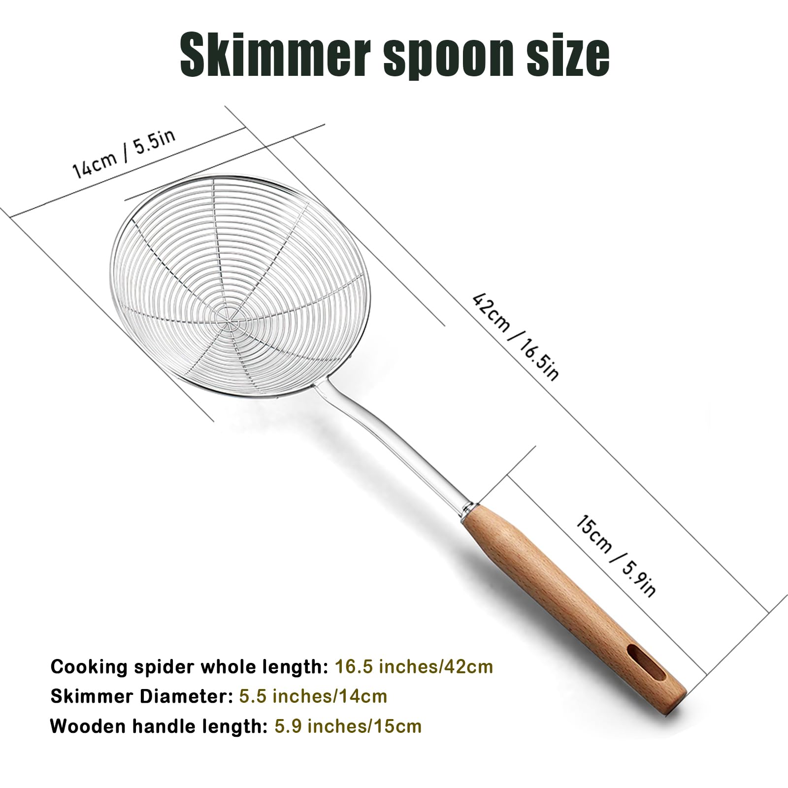 Spider Strainer, Cooking Spider, 5.5 Inch Spider Strainer Skimmer, Strainer With Wood Handle, Fryer Scoop Strainers For Kitchen