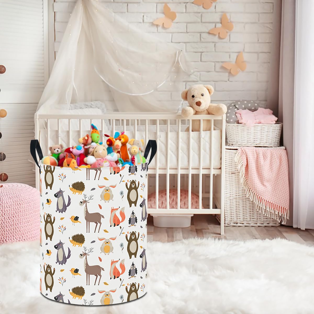 Hkec 19.7 Laundry Basket,Kids Dirty Clothes Hamper,Waterproof Storage Bin,Room Decor,Gift Baskets,Nursery Hamper(Forest Animal)