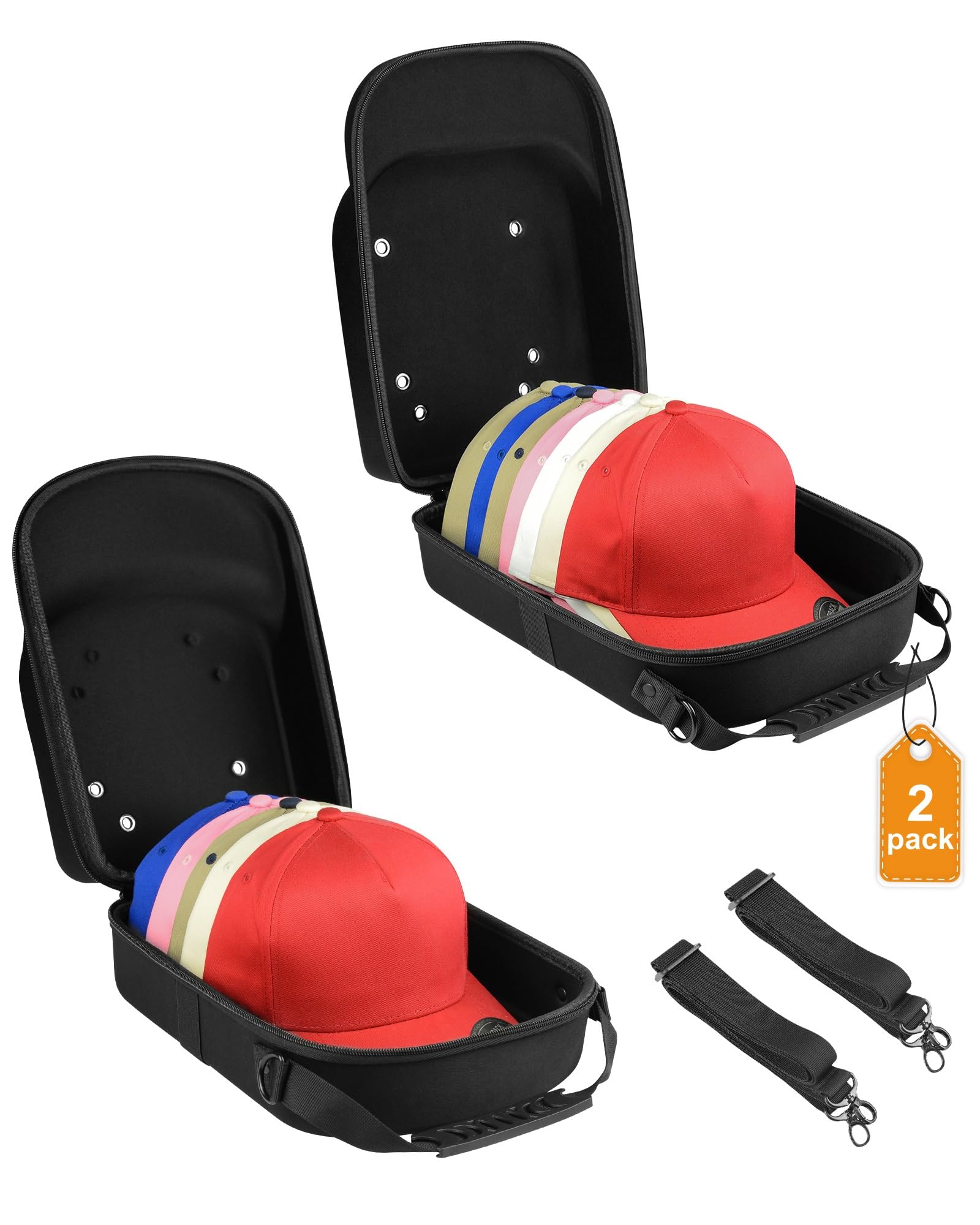 Allgawise Set Of 2 Hard Hat Travel Cases For Baseball Caps - Hat Storage Organizer Holder With Handle, Shoulder Strap And Trolle