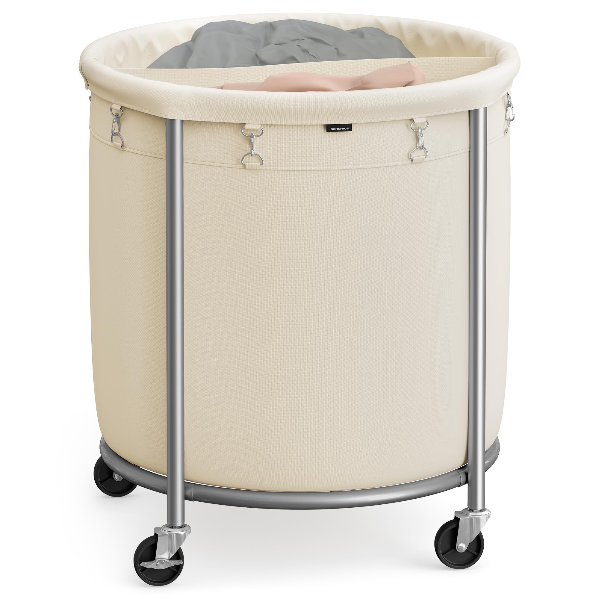 SONGMICS 63.5-Gallon (240 L) Laundry Basket with Wheels, Rolling Round Heavy-Duty Laundry Hamper Cart with Steel Frame and Remov