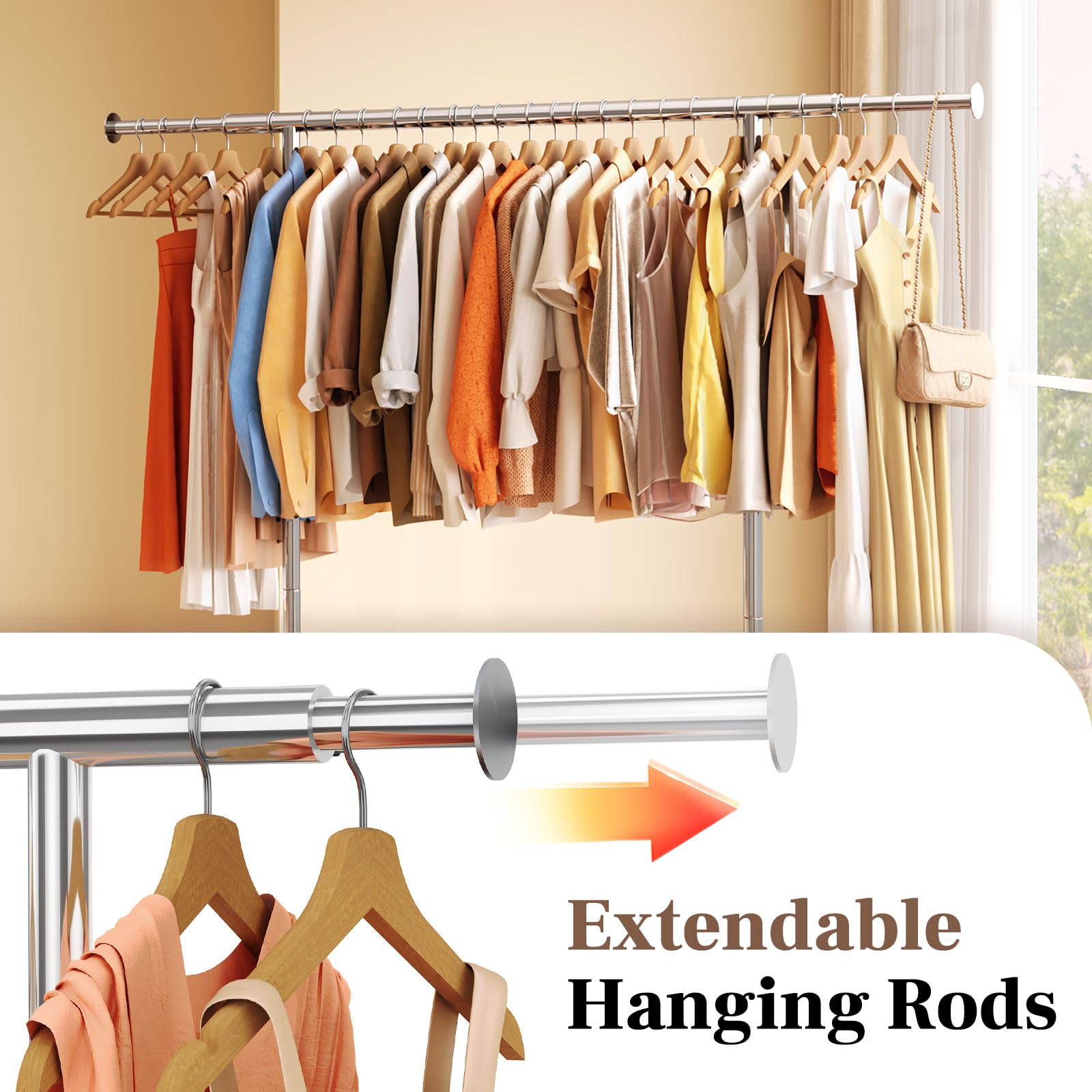 Hokeeper Clothes Rack, Clothing Racks For Hanging Clothes Heavy Duty Garment Rack Rolling Clothes Rack With Lockable Wheels Port