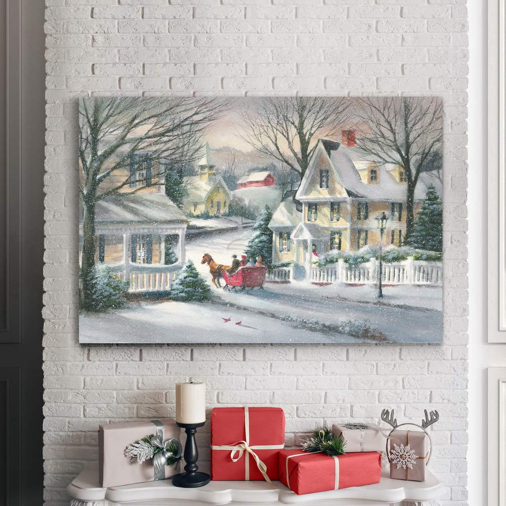 Renditions Gallery Canvas Festival Wall Art Home Paintings & Prints Artwork Village Sleigh Snow Ride Modern Wall Hanging Decorat