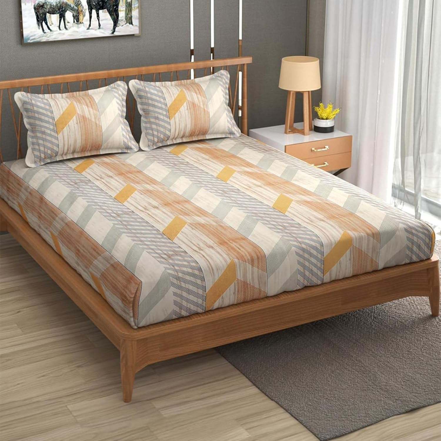 Furnofy Flat Double Bedsheet (90x100 inches) with 2 Pillow Covers (18x27 inches)  140 GSM, Abstract, Multicolors