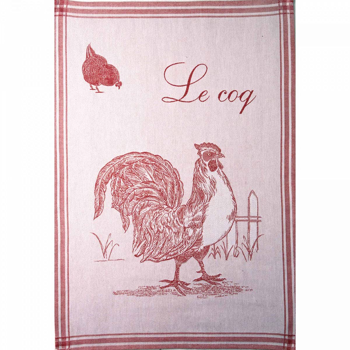 Coucke French Jacquard Cotton Kitchen Dish Towel Farm Animal Collection, Le Coq (Rooster) Pj, 20-Inches By 30-Inches, Red