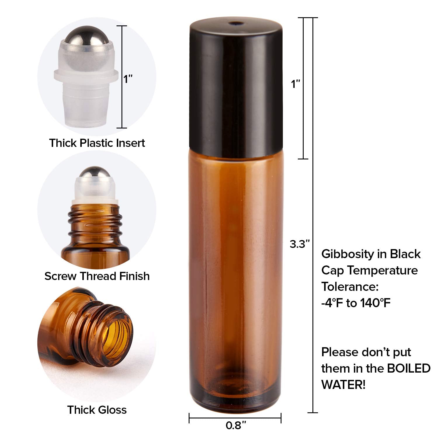 Essential Oil Roller Bottles  48 Pack Hoa Kinh 10ml Empty Glass Amber Roller Bottles UV Protection with Stainless Steel Balls (10ml-48pack)