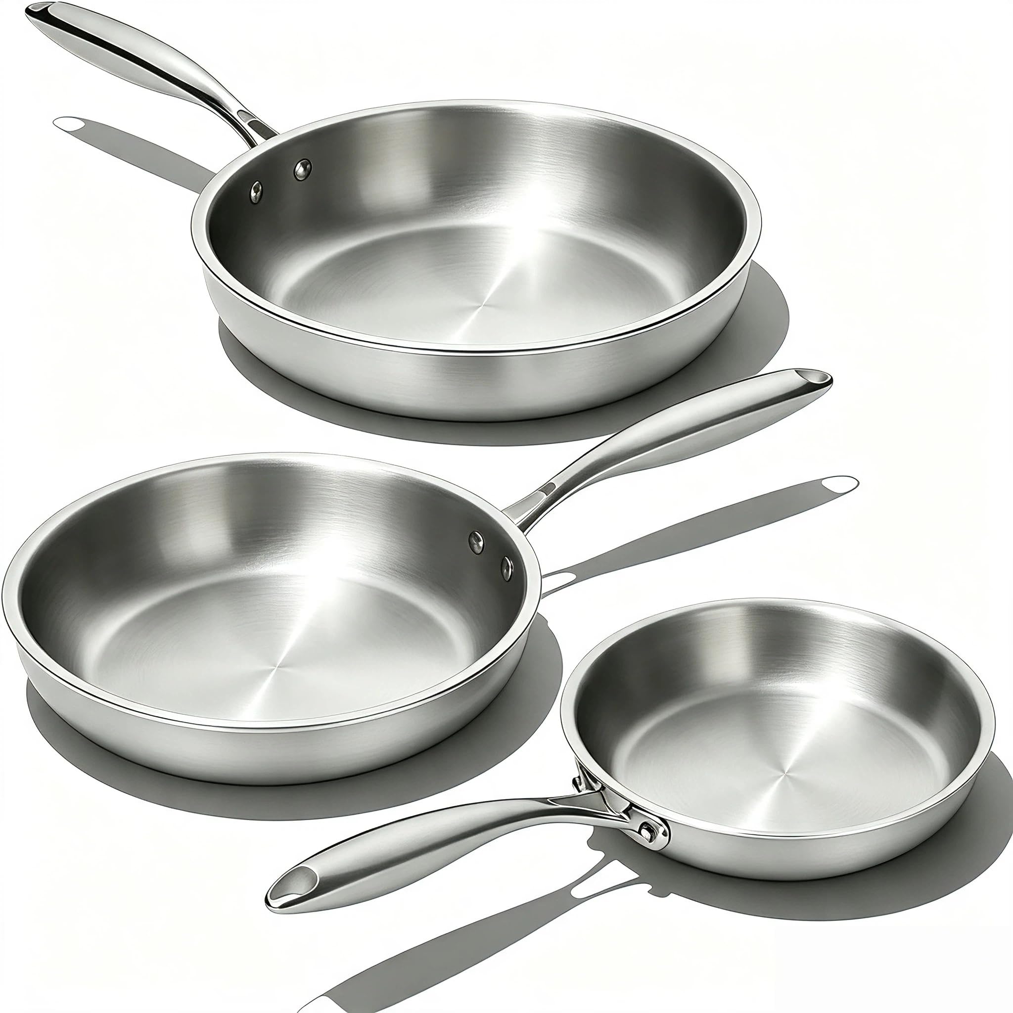 Umite Chef Stainless Steel Frying Pan Set, Skillet Set 8/10/12, Induction Compatible, Oven & Dishwasher Safe, 5 Ply Stainless