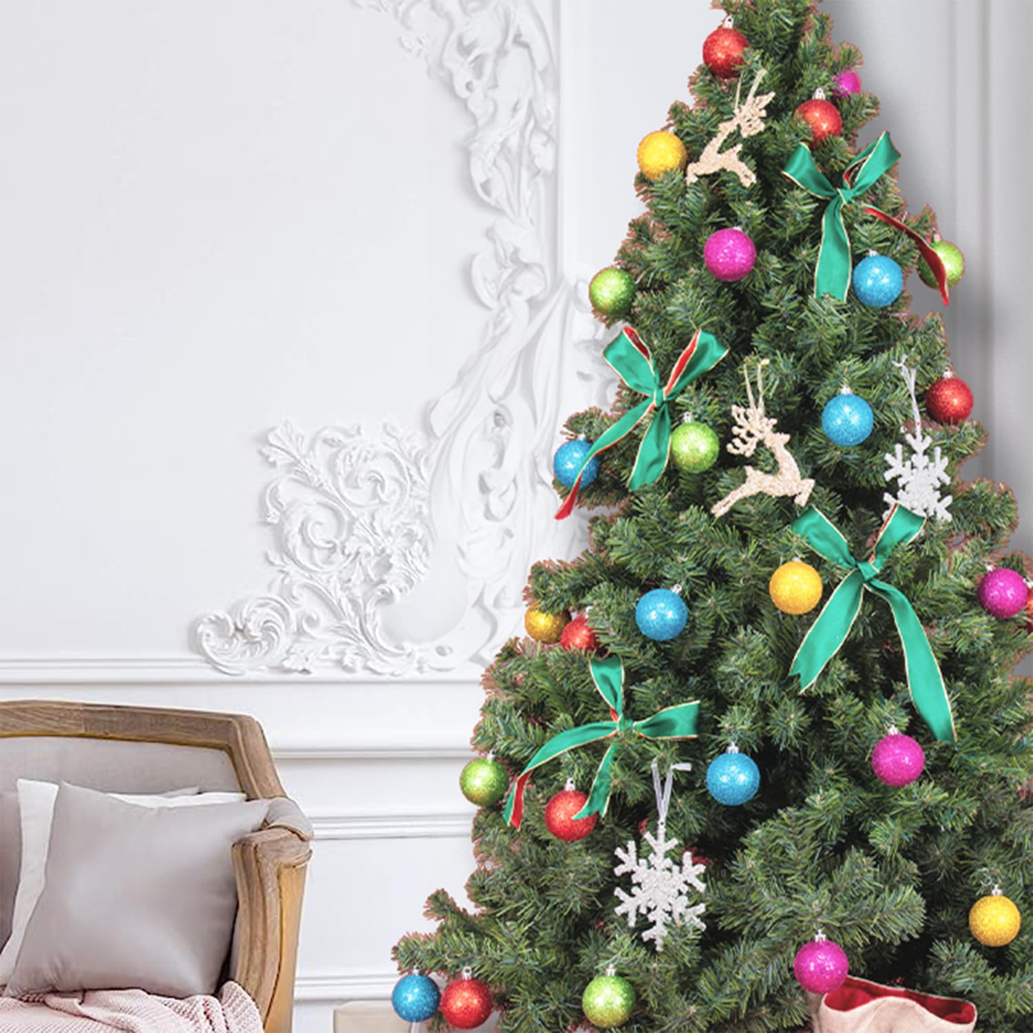 Every Day is Christmas Ornaments, Shatterproof Christmas Tree Ornament Set, Christmas Balls Decoration 50 Count (2.24/57mm, Glit