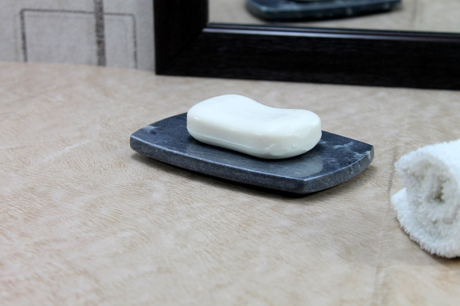 Kleo Natural Stone Soap Dish Or Bath Accessories For Bath Tub Or Wash Basin (Black With Natural Lines)