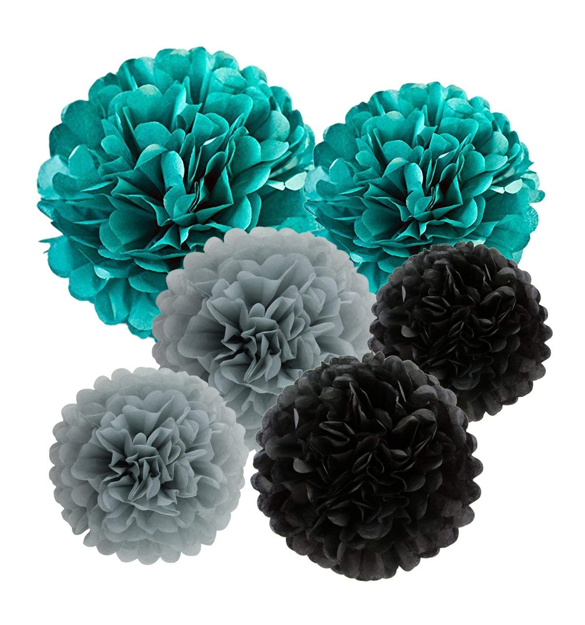 12Pcs Tissue Paper Pom Poms - Teal Grey Black Paper Flowers 8Inch 10Inch Tissue Paper Balls,Best For Baby Shower Decorations & 1
