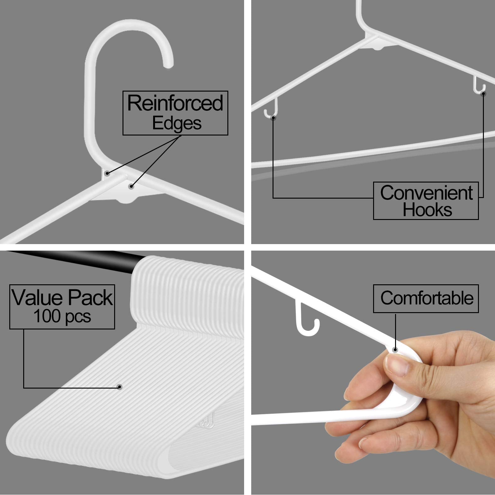 Super Deal Plastic Hangers 100 Pack Tubular Clothes Hangers With Double Hooks Heavy Duty Lightweight Space Saving Non Slip Laund