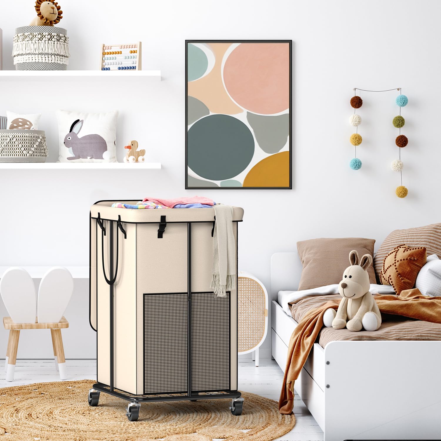 150L Large Laundry Hampers With Lid, Oxford Fabric Laundry Hampers, Metal Frame And Removable Bag Design With Wheels, Suitable F