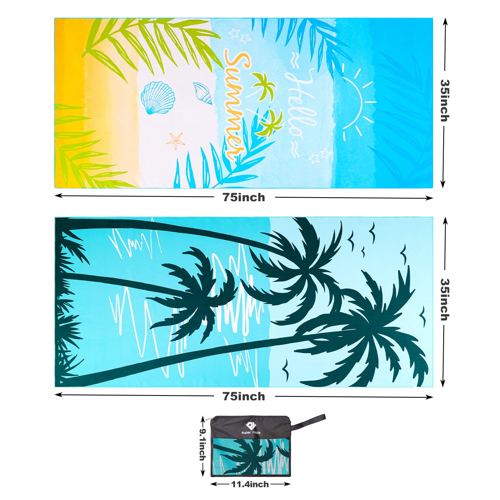 2 Pack Microfiber Beach Towel, Oversized Microfiber Pool Towel 75   X 35   , Sand-Free Beach Towel, Quick Drying Camping Towel,