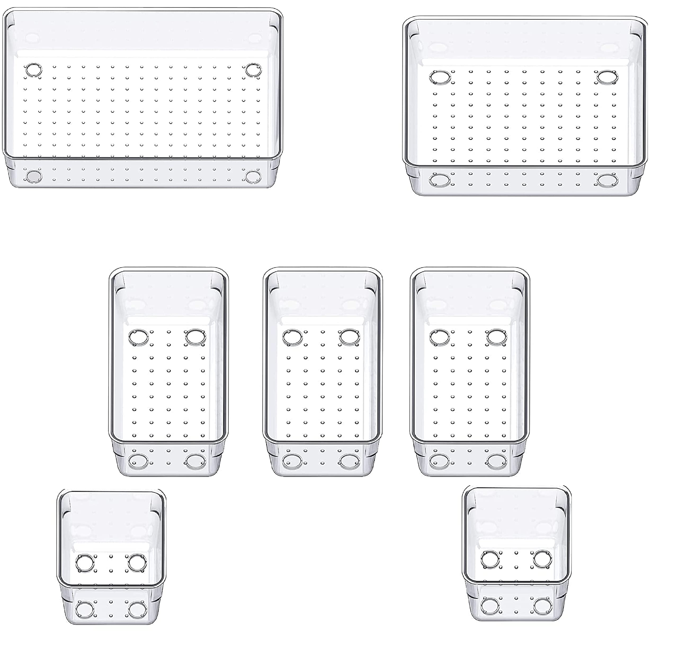 Tedemel 7 Piece Acrylic Clear Desk Drawer Organizer Tray Set | Bathroom Drawer Tray Dividers Vanity Organizer Storage Bins | Var