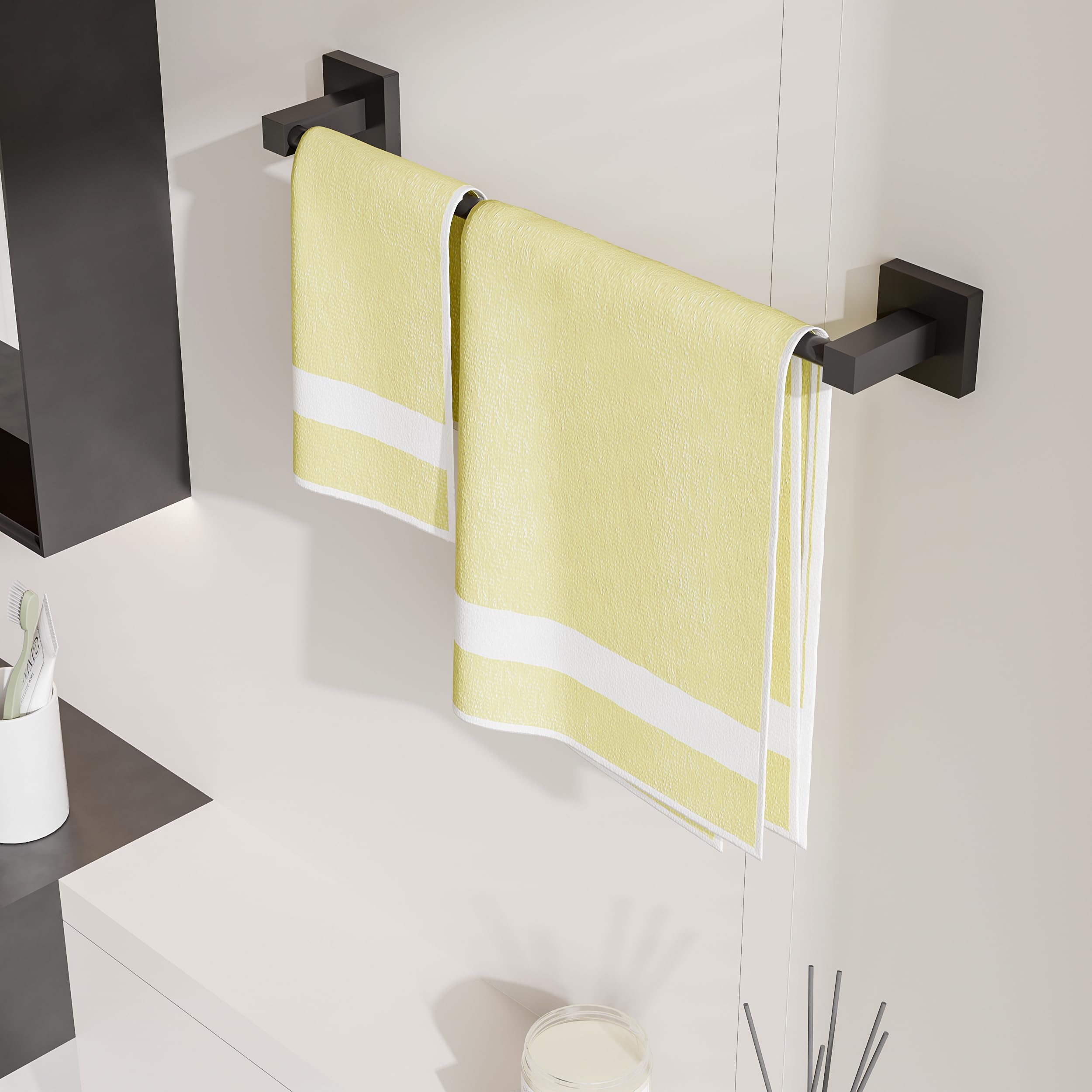Ruacq Matte Black 16 Inch Single Towel Bar Square Bath Towel Holders Bathroom Towel Rack Sus304 Stainless Steel Modern Wall Moun