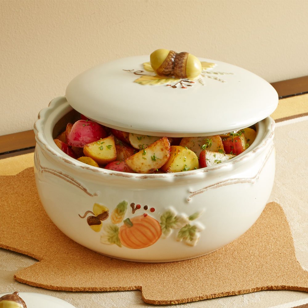 Pfaltzgraff Plymouth Vegetable Bowl, Holds 2.25 Quarts, Beige|Orange