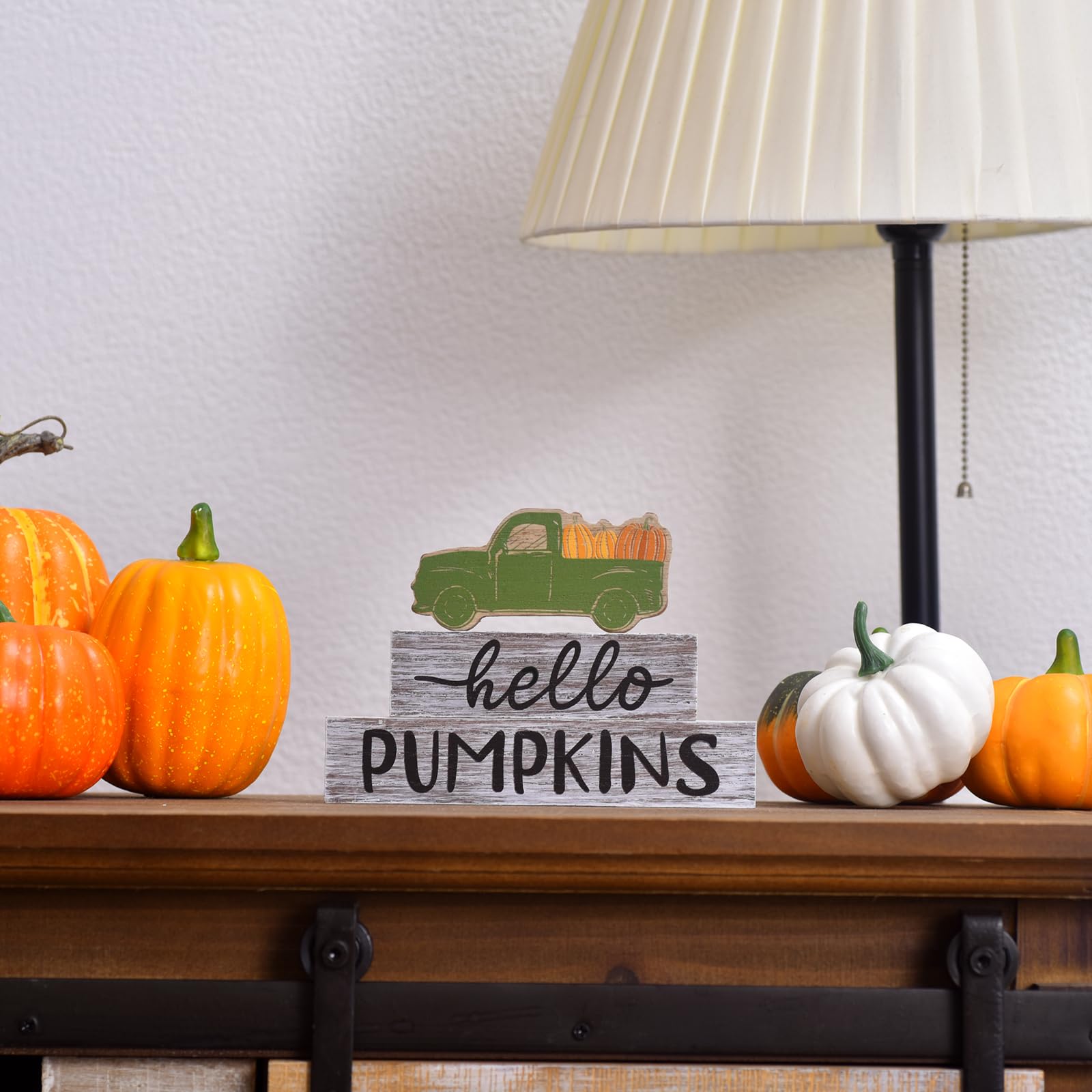 3PCS Wooden Fall Decorations for Home, Rustic Farmhouse Fall Table Decor Set with Pumpkin Truck & Signs, Harvest Thanksgiving Ta