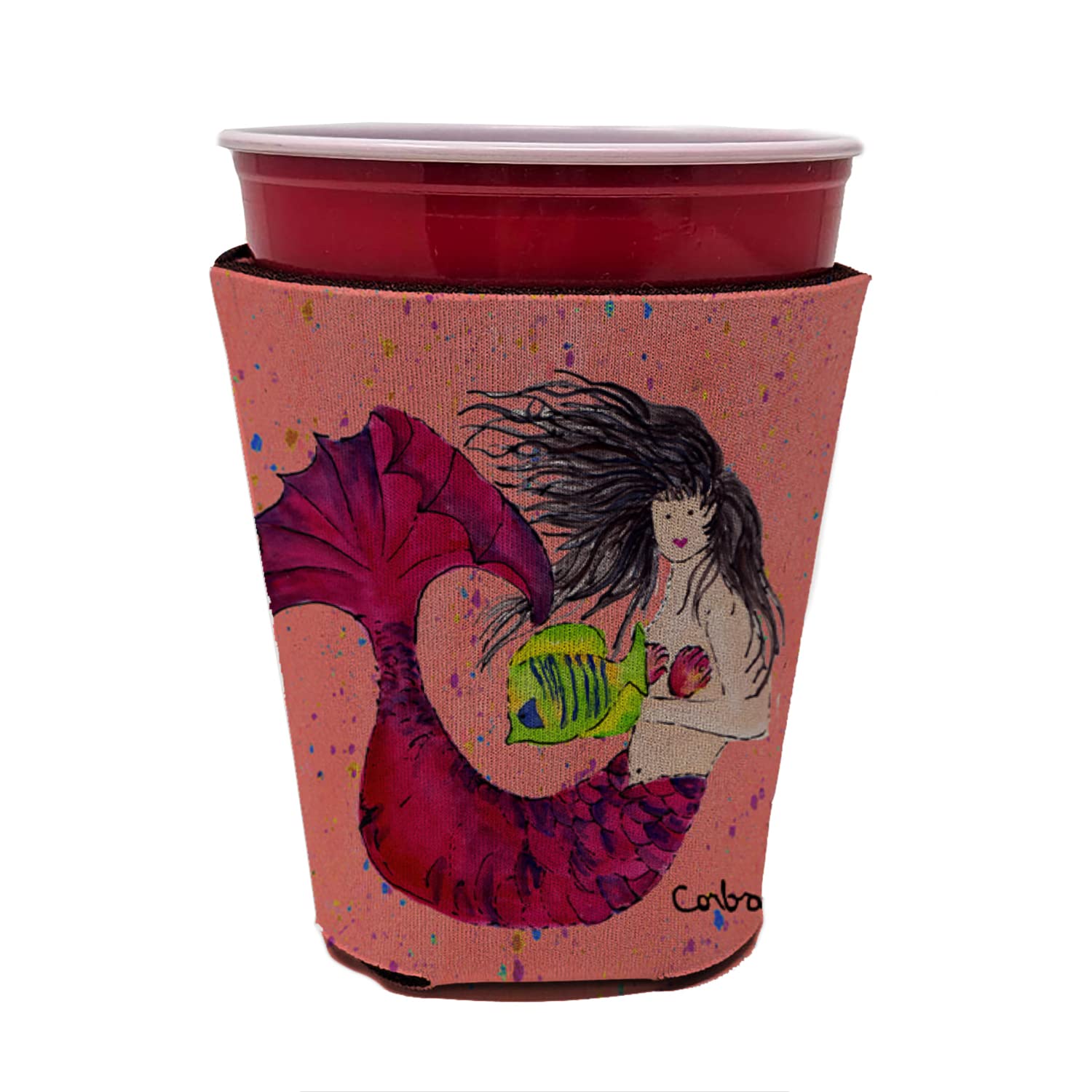 Mermaid Black Hair Mermaid Red Solo Cup Beverage Insulator Hugger