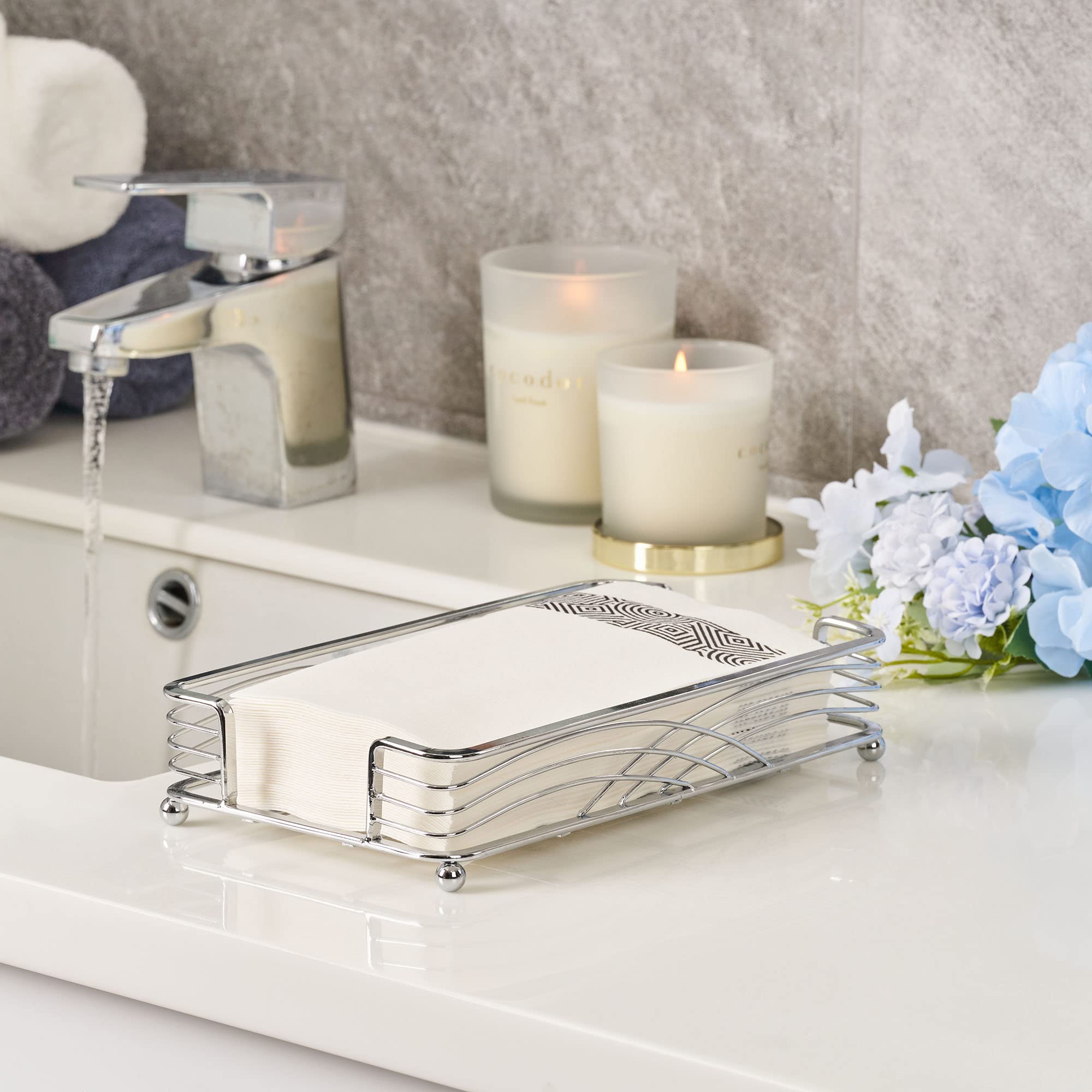 LEVIMETREE Silver Paper Towel Holder - Cast Iron Guest Towel Tray for Bathroom Countertop - Elegant Napkin Holder - Model LEVI094