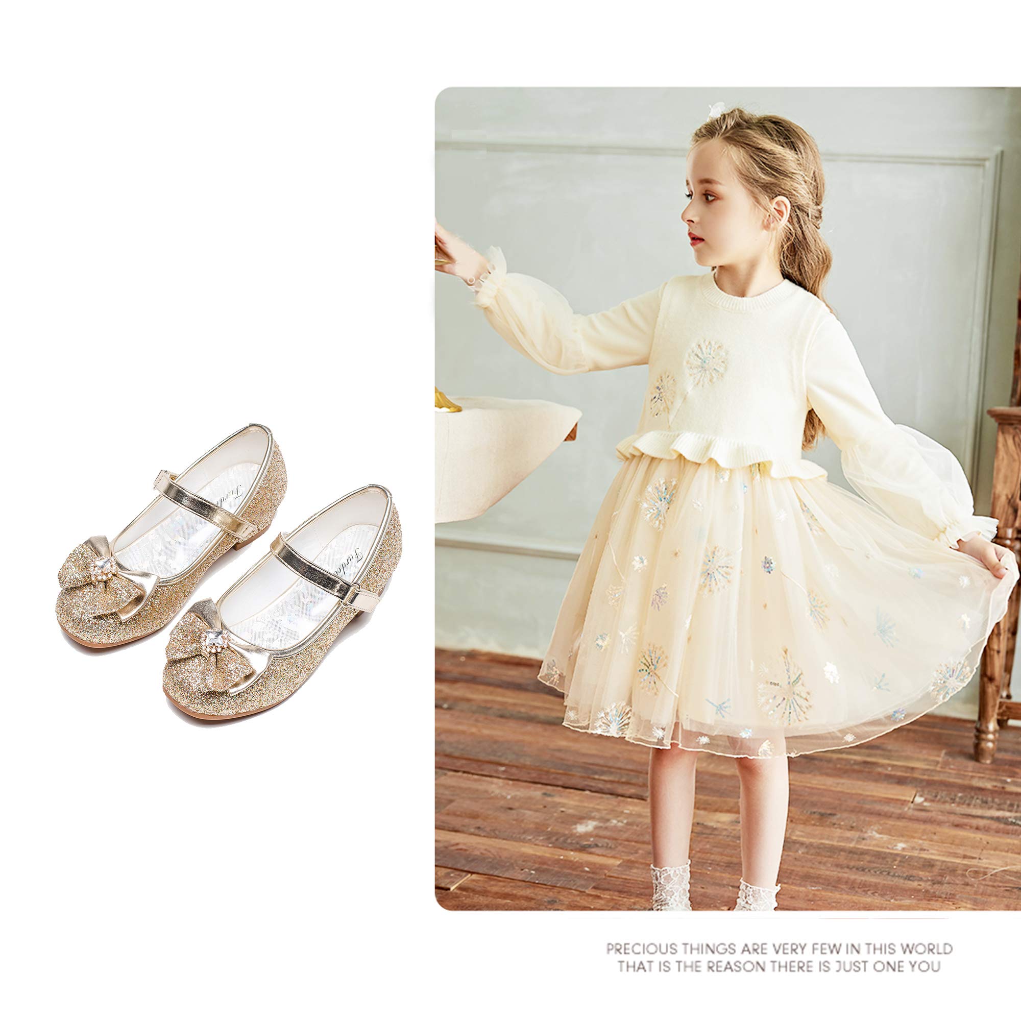 Furdeour Mary Jane Gold Shoes For Toddler Girls Wedding Party Prom Sequins Glitter Flower Girls Shoes Princess Size 12 Dress Up