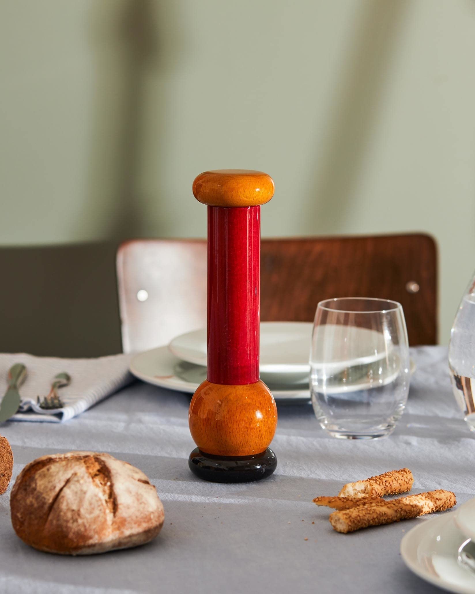 Alessi Design Wooden Pepper Mill, Red - Beech Wood, Model MP0210, Stylish Kitchen Essential