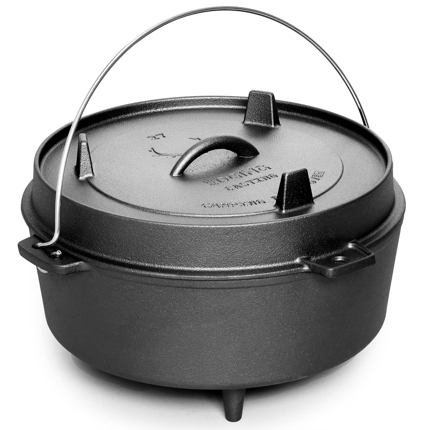 Edging Casting Pre-Seasoned Cast Iron Dutch Oven With Skillet Lid, Outdoor Camping Deep Pot For Camping Fireplace Cooking Bbq Ba