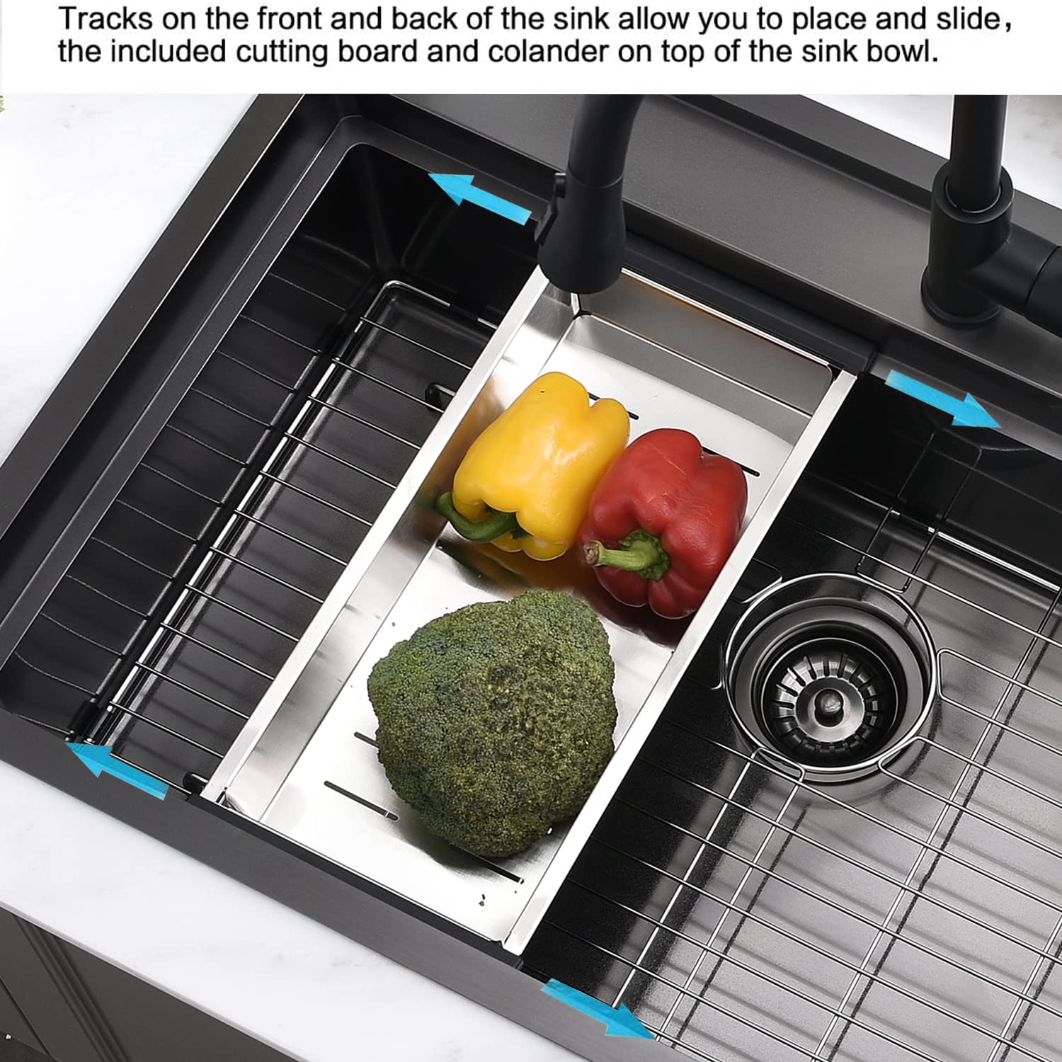 33X22-Inch Drop In Kitchen Sink Splash Guard Workstation Black - Vokim 33 Inch Single Bowl Kitchen Sink 16 Gauge Stainless Steel