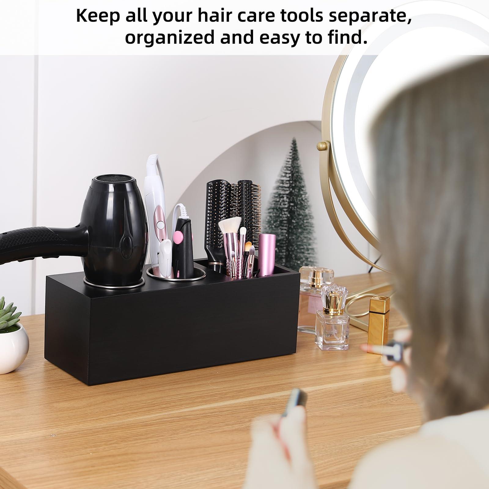 Raikedr Hair Dryer Countertop Holder, Hair Tool Organizer Wall Mount, Blow Dryer Holder Cabinet Door Organizer, Bathroom Counter