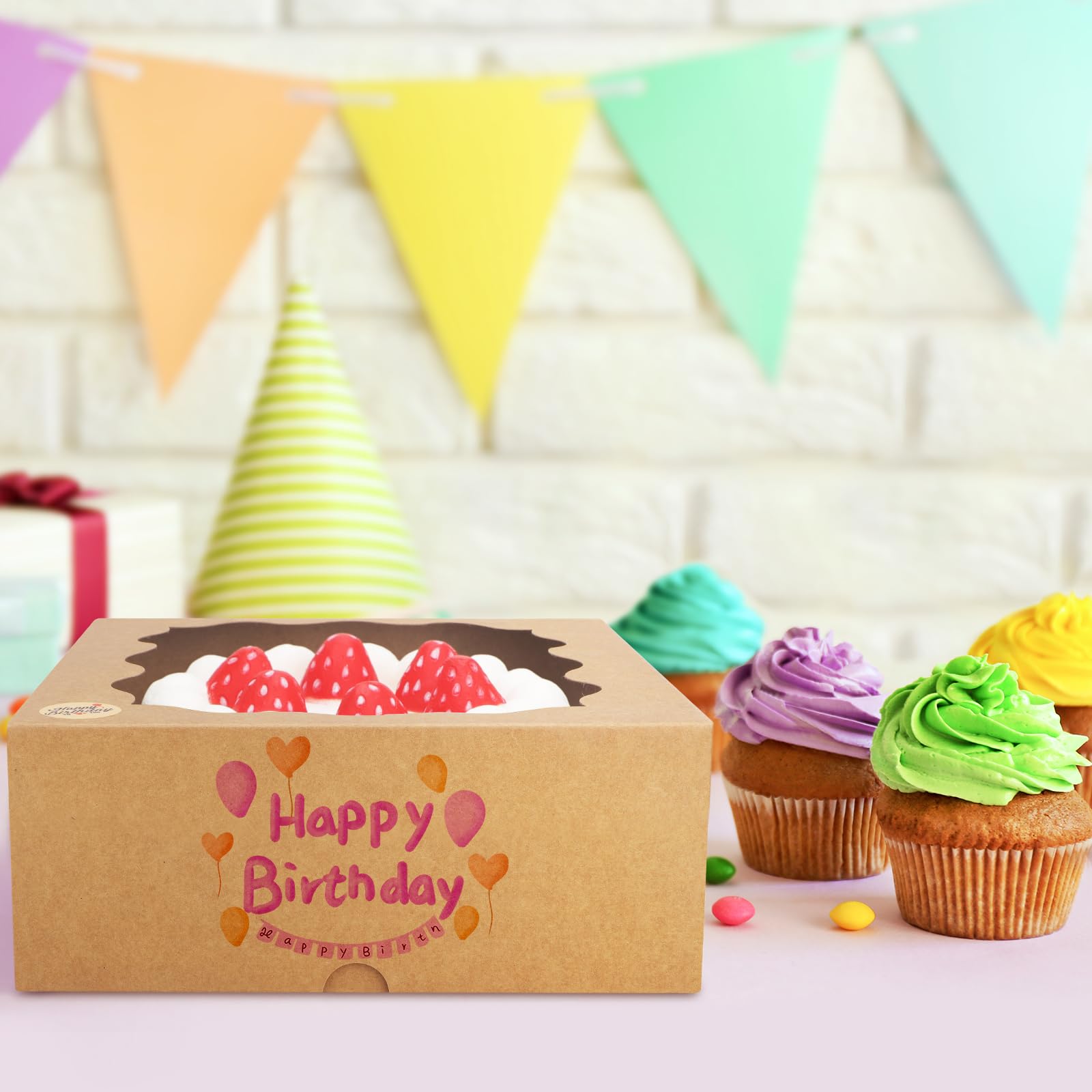 Eupako 10x10x5-Inches-Cake-Boxes-with-Window-25pcs-Brown-Bakery-Boxes for Pies  Cookies  Pastries  Chocolates  Birthday Party  Wedding