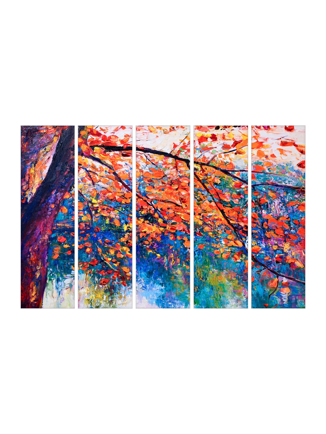 999Store Yellow Leaves Tree Mdf Art Panels (Mdf/Vinay_30X51 Inch_Yellow) 5Frames0432