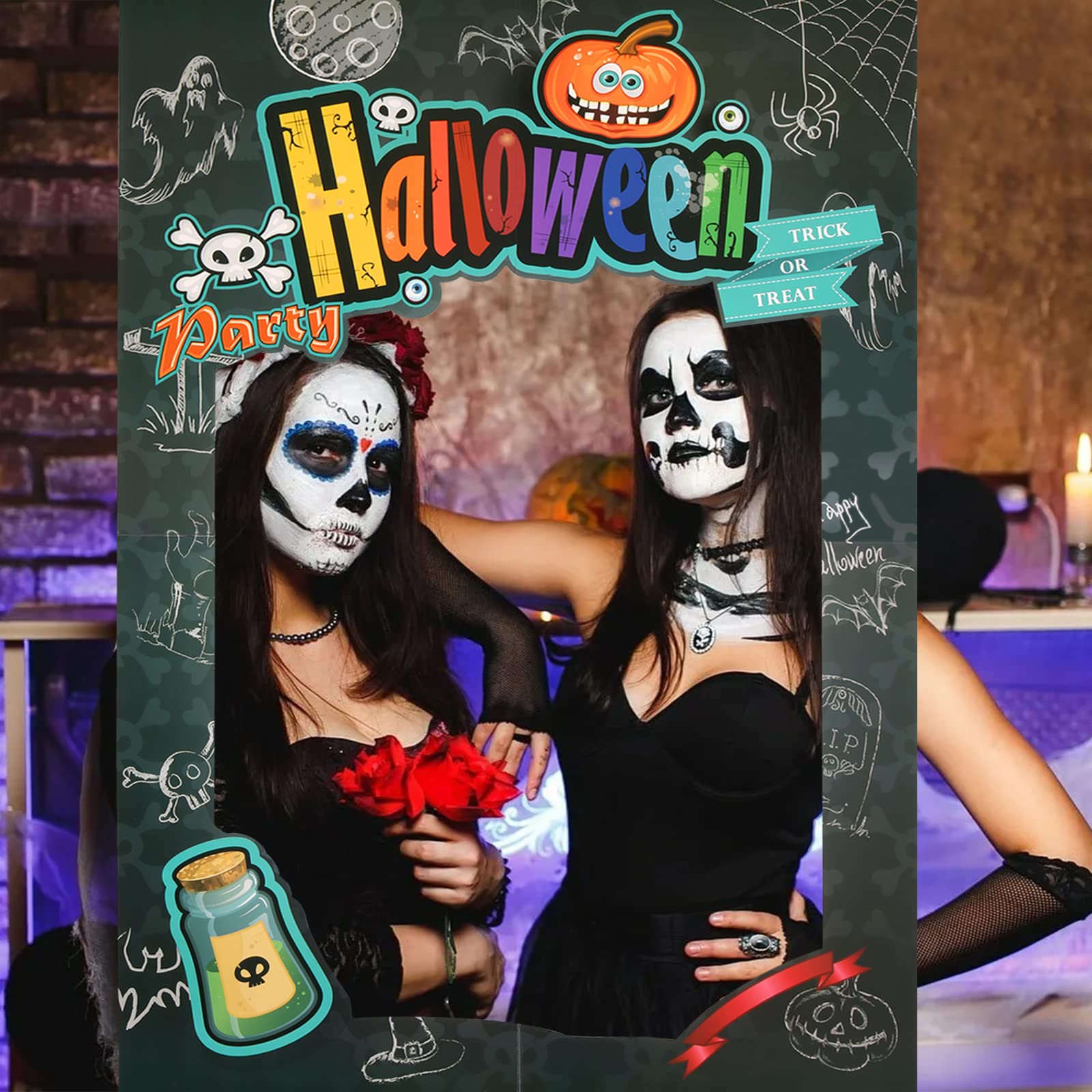 Lucleag Halloween Photo Booth Props Set, 22Pcs Halloween Photo Props & Halloween Selfie Frame For Halloween Party Decoration Hal