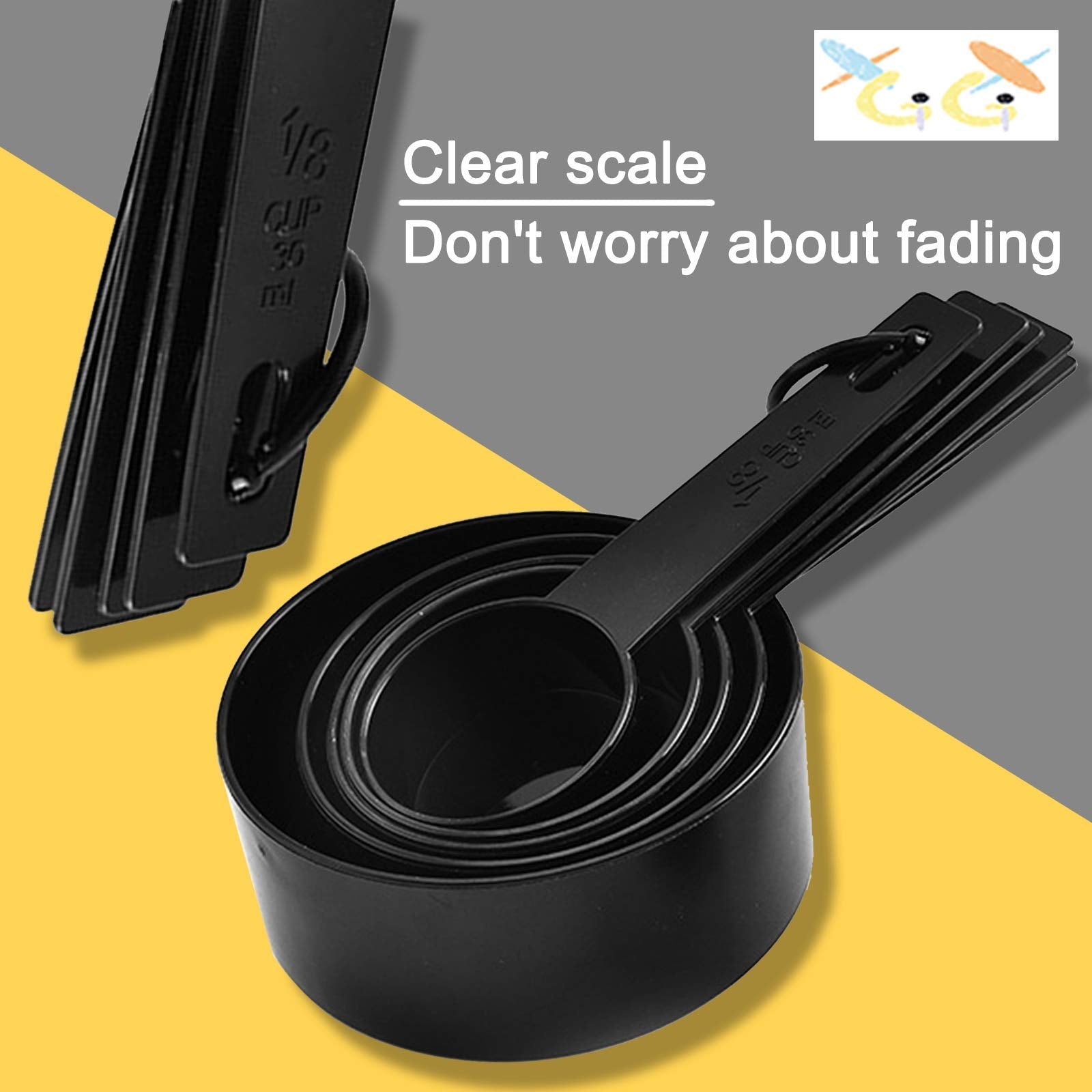 Xgigix Black Measuring Cups And Measuring Spoons Set Of 10Pcs, Minimalist Modern Cups, Included 2 Pcs Kitchen Tool Hook Up. (Bla