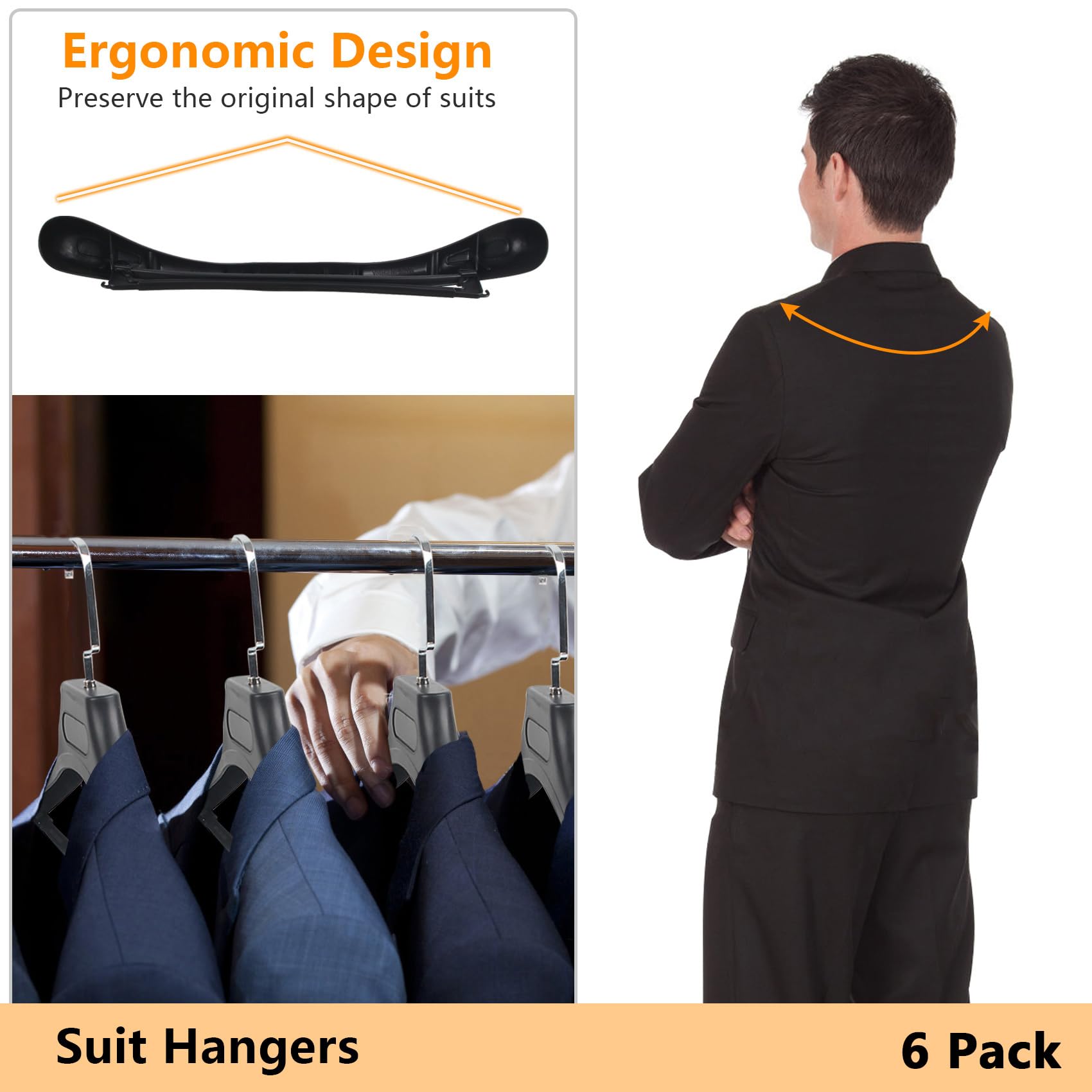 Dedu Plastic Extra Wide Shoulder Suit Hangers For Men 30 Pack Width 17.7'', Black Sweater Hangers No Shoulder Bump Non Slip For