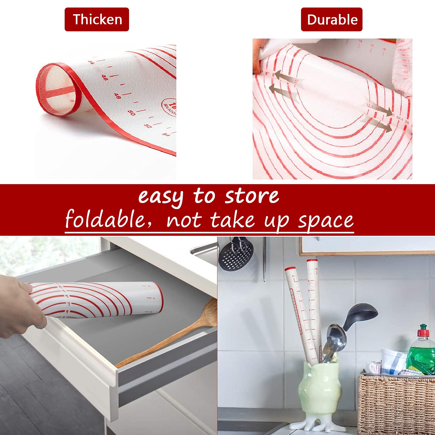 Jandays Silicone Pastry Mat For Rolling Dough Large Fondant Sheet Non Slip With Measurements, Counter Mat, Oven Liner, Pie Crust